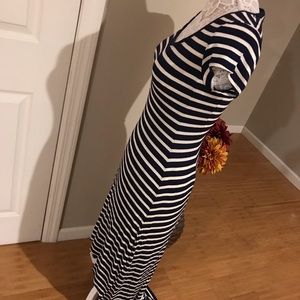 BCBG Max Azria Navy Blue & White Stripes Dress